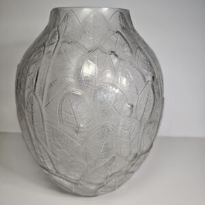 Art Deco Andre Hunebelle Signed Antique Pressed Uranium Glass Vase 9" France